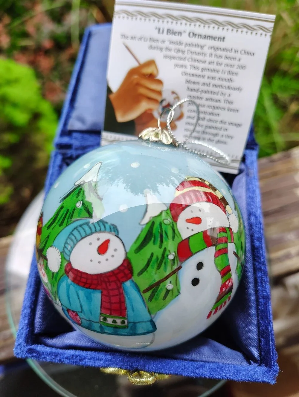 Pier 1 Imports Snowmen 2013 Glass Li Bien Christmas Ornament Hand Painted